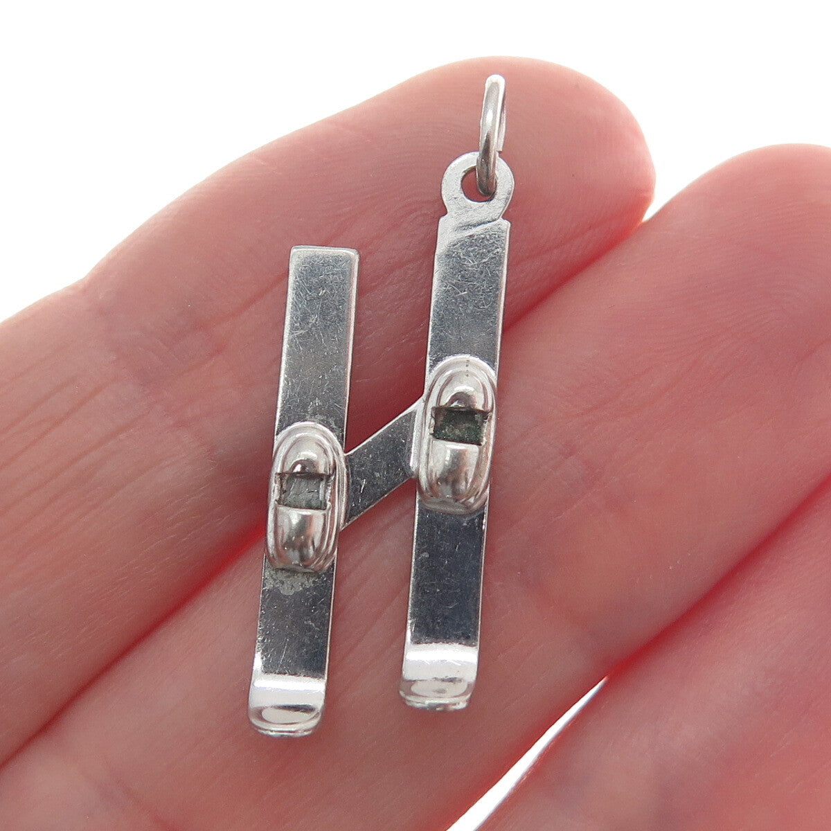 925 Sterling Silver Vintage Skiing Minimalist Charm Pendant