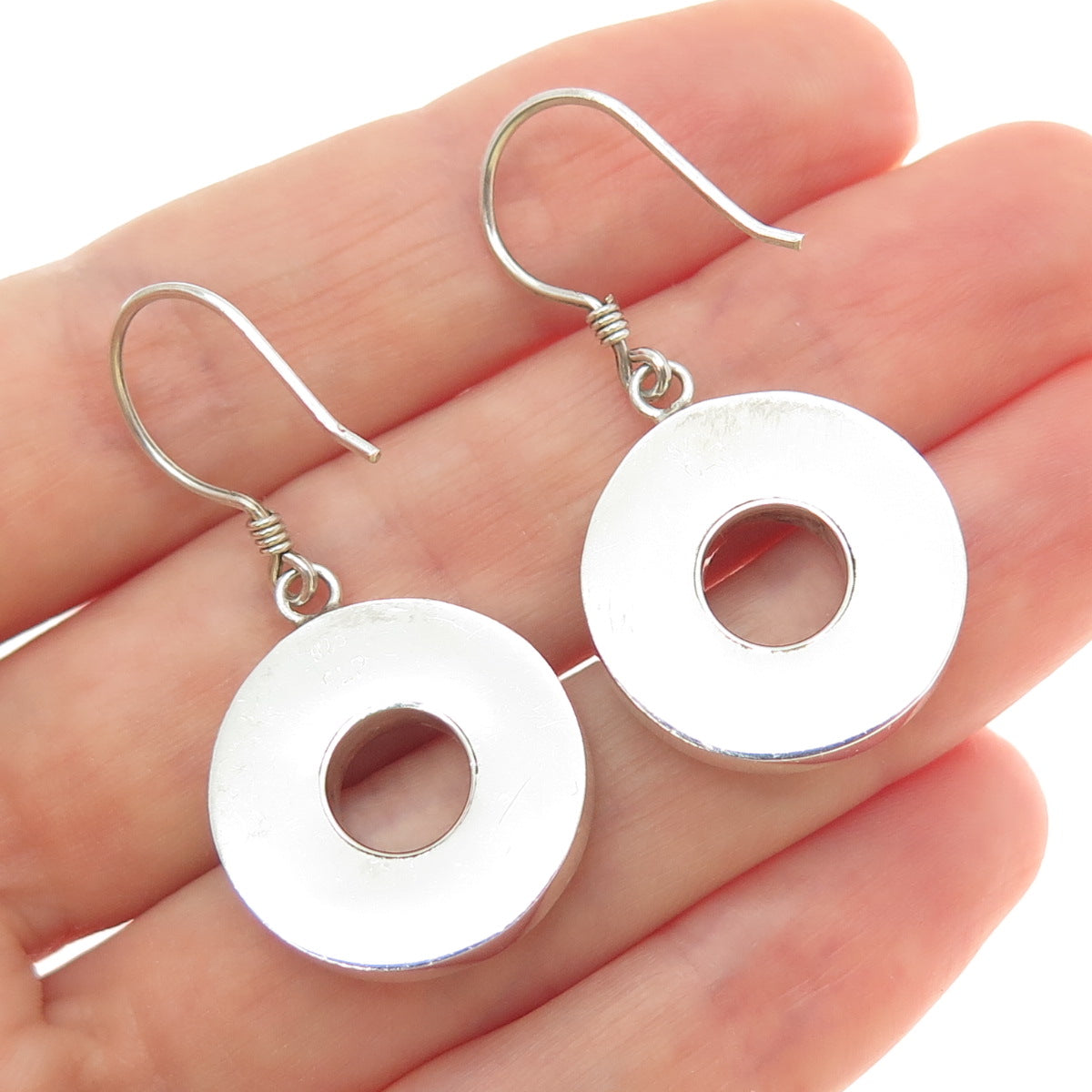 925 Sterling Silver Vintage Real Mother-of-Pearl Disc Dangle Earrings