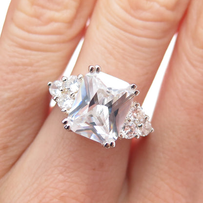 925 Sterling Silver Vintage Radiant & Round-Cut C Z Engagement Ring Size 7