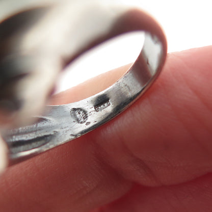 925 Sterling Silver Vintage Modernist Ribbed Oxidized Statement Ring Size 6