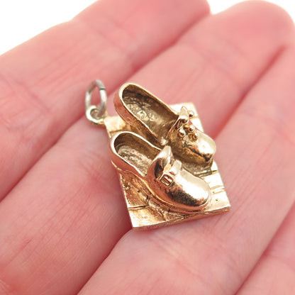 Anson 925 Sterling Gold Plated Vintage Step Dance Shoes 3D Mini Charm Pendant