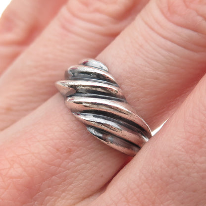 Boma 925 Sterling Silver Vintage Modernist Ribbed Oxidized Ring Size 7