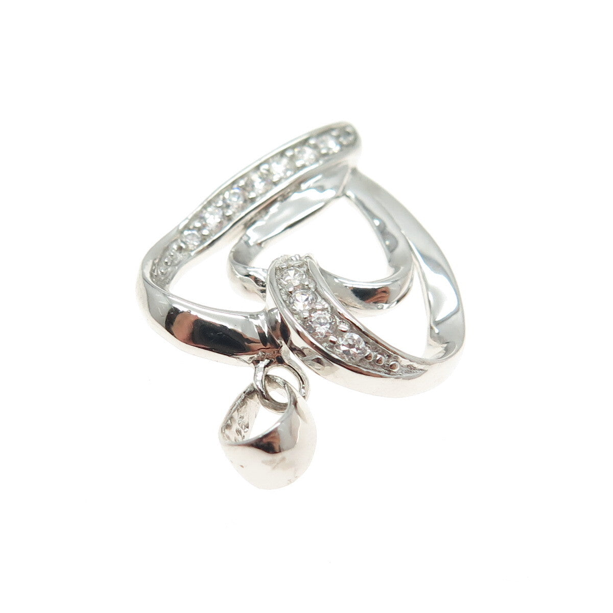 HAN 925 Sterling Silver Round-Cut C Z Double Heart Pendant