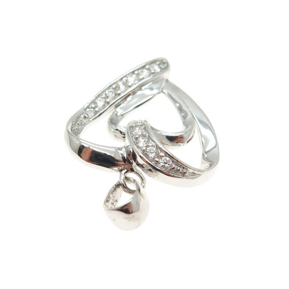 HAN 925 Sterling Silver Round-Cut C Z Double Heart Pendant