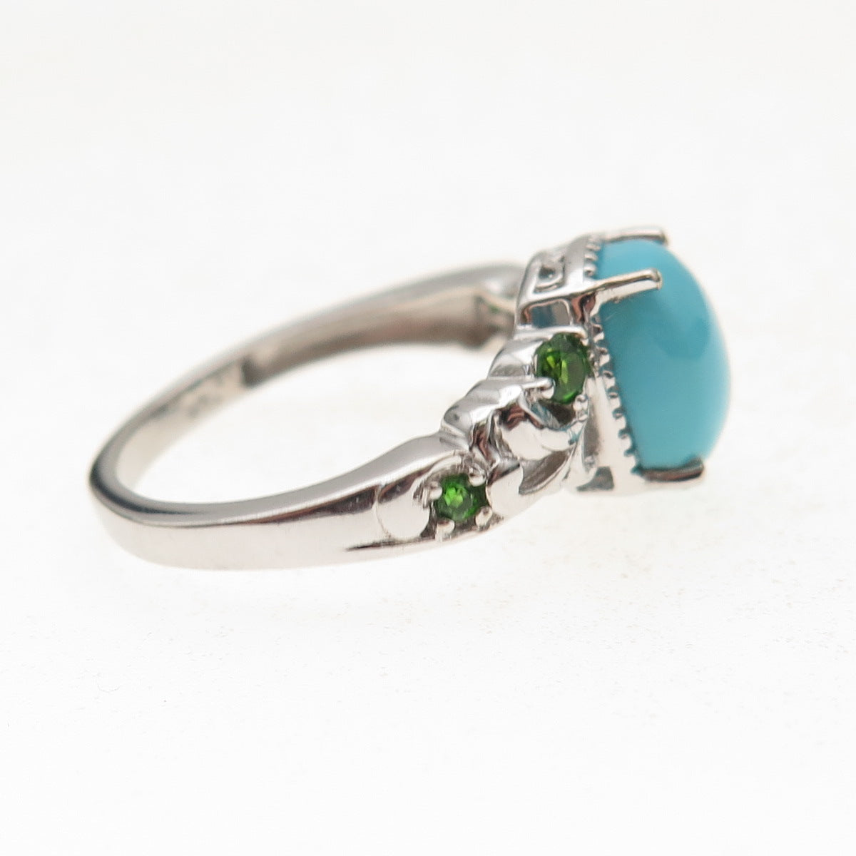 Chuck Clemency 925 Sterling Silver Real Turquoise & Peridot Ring Size 8.25