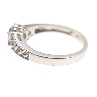 Chuck Clemency 925 Sterling Silver Real Tanzanite & White Topaz Ring Size 8.25