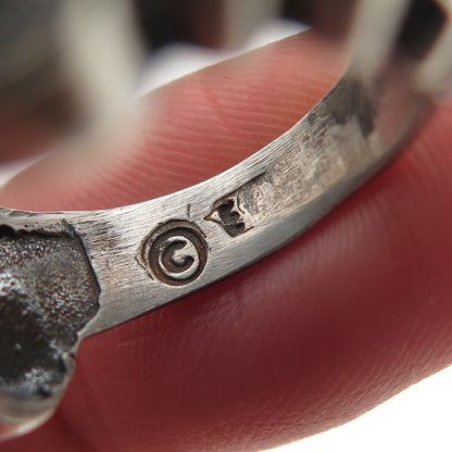 925 Sterling Silver Vintage EFS Mexico Modernist Oxidized Ring Size 6.75