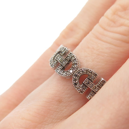 925 Sterling Silver Real Round-Cut Champagne Diamond Anchor Link Ring Size 6.25