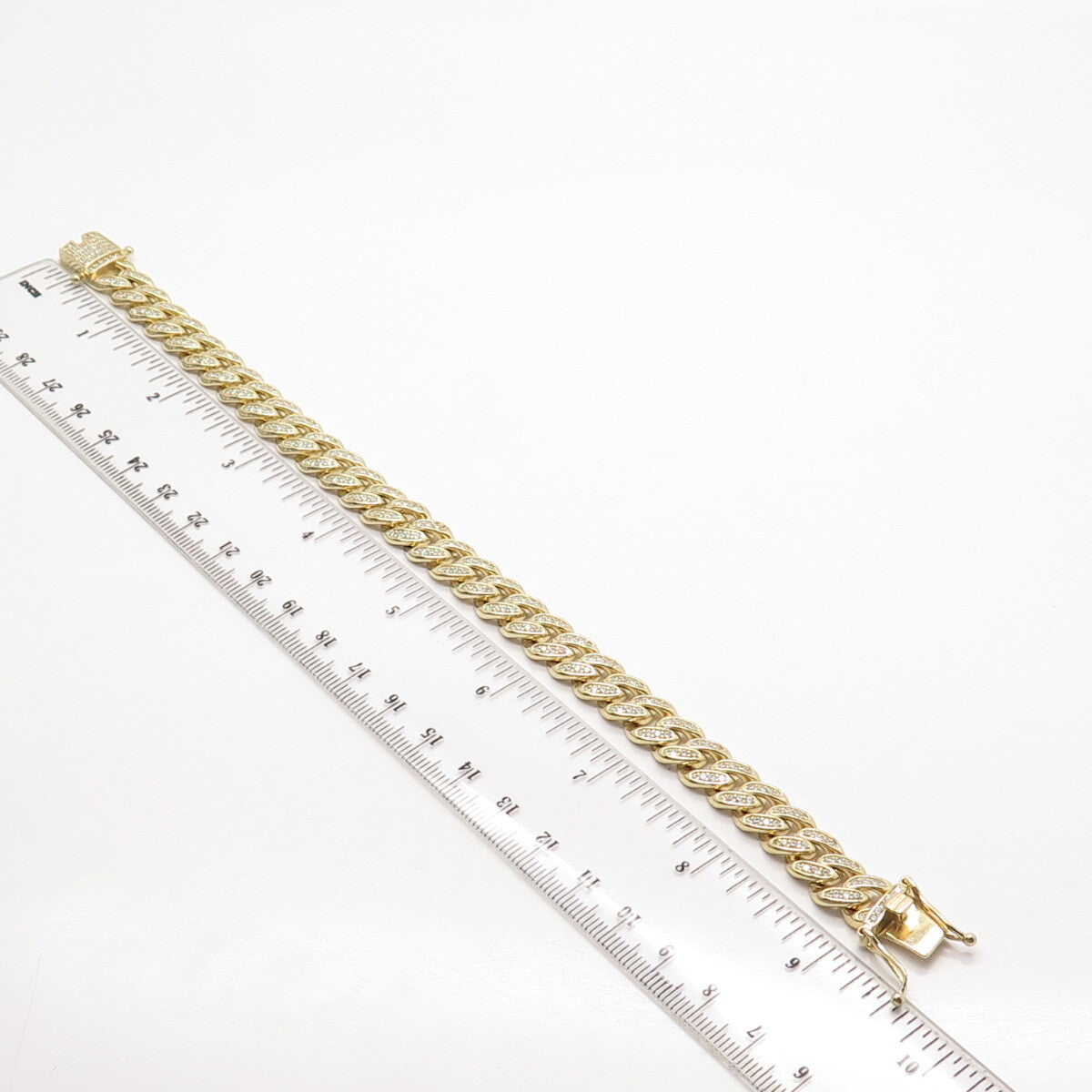 925 Sterling Silver Gold Plated C Z Cuban Link Bracelet 8.75”