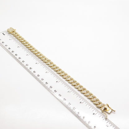 925 Sterling Silver Gold Plated C Z Cuban Link Bracelet 8.75”