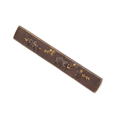Antique Japanese Bronze Kozuka Bull Pin Brooch