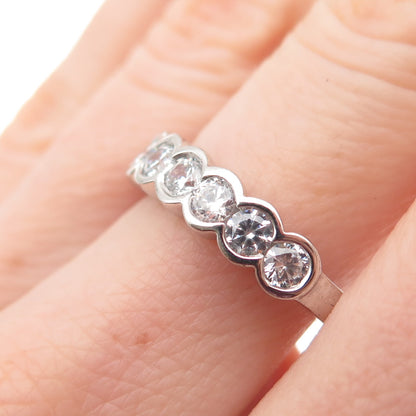 925 Sterling Silver Round-Cut C Z Half Eternity Ring Size 7
