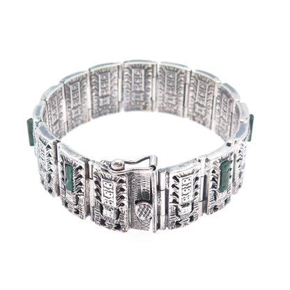 925 Sterling Silver Vintage Real Azurite Mayan God Panel Tribal Bracelet 7.5"