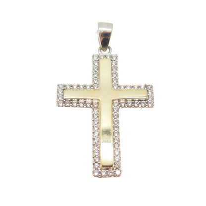 14K Yellow Gold Round-Cut C Z Cross Religious Charm Pendant