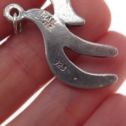 925 Sterling Silver Vintage Israel Enamel Chai Judaica Charm Pendant