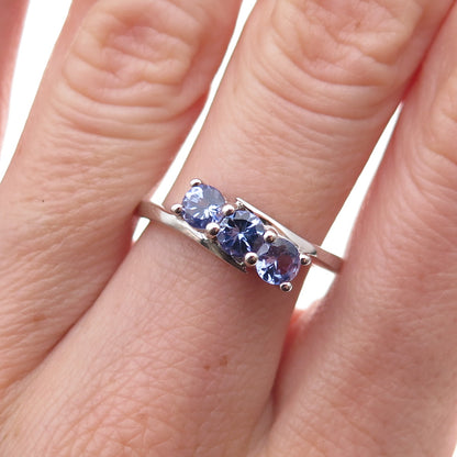 RJ Graziano 925 Sterling Silver Real Round-Cut Tanzanite Bypass Ring Size 8