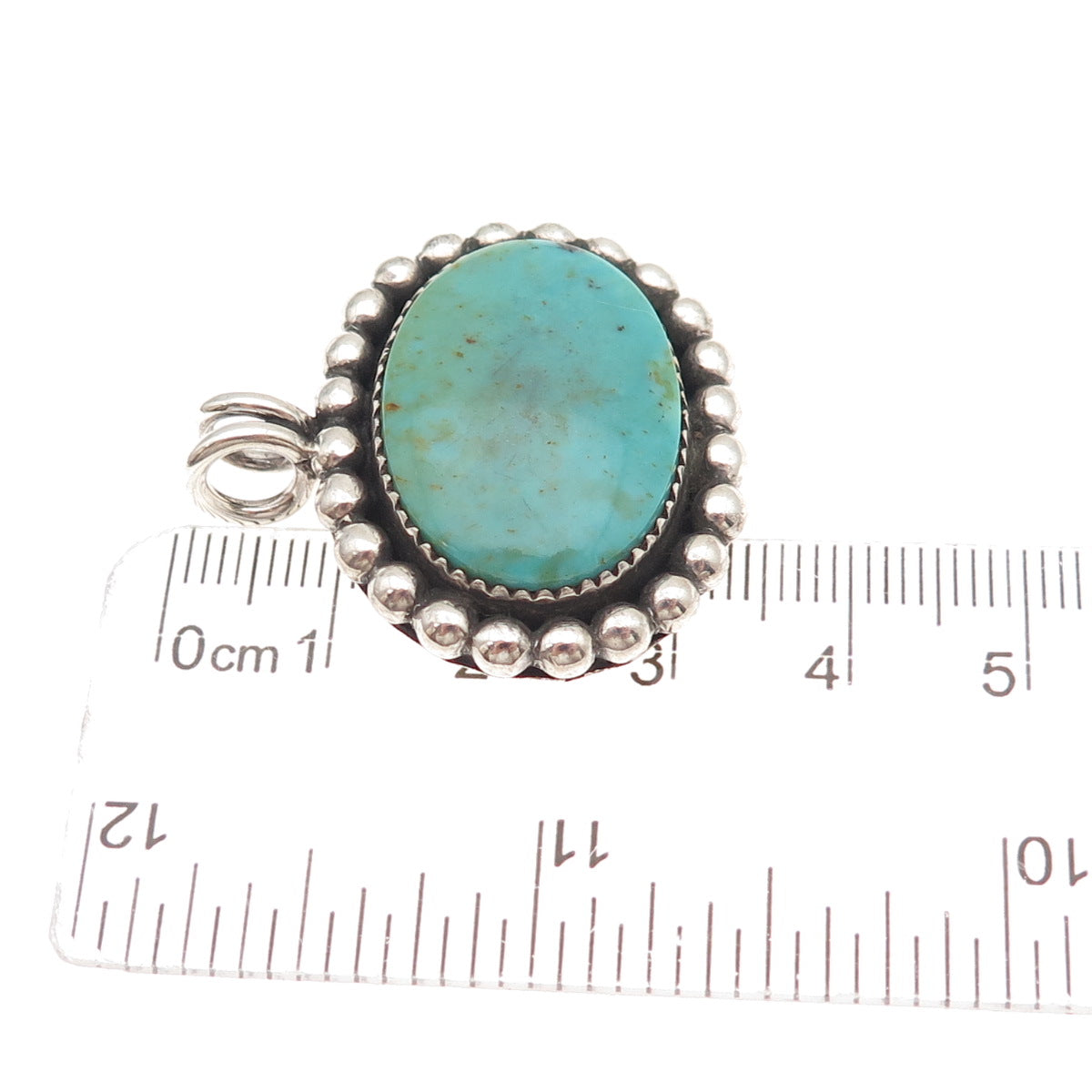 Old Pawn Sterling Silver Vintage Southwestern Turquoise Beaded Tribal Pendant