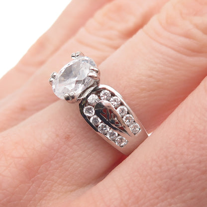 Chapal Zenray 925 Sterling Silver Oval & Round-Cut C Z Engagement Ring Size 6.5