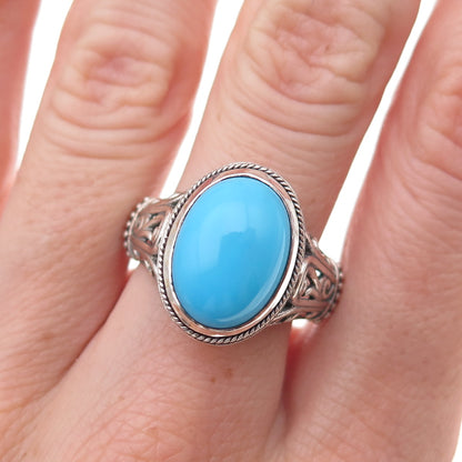 Samuel Benham 925 Sterling Silver Vintage Real Turquoise Oxidized Ring Size 9.25
