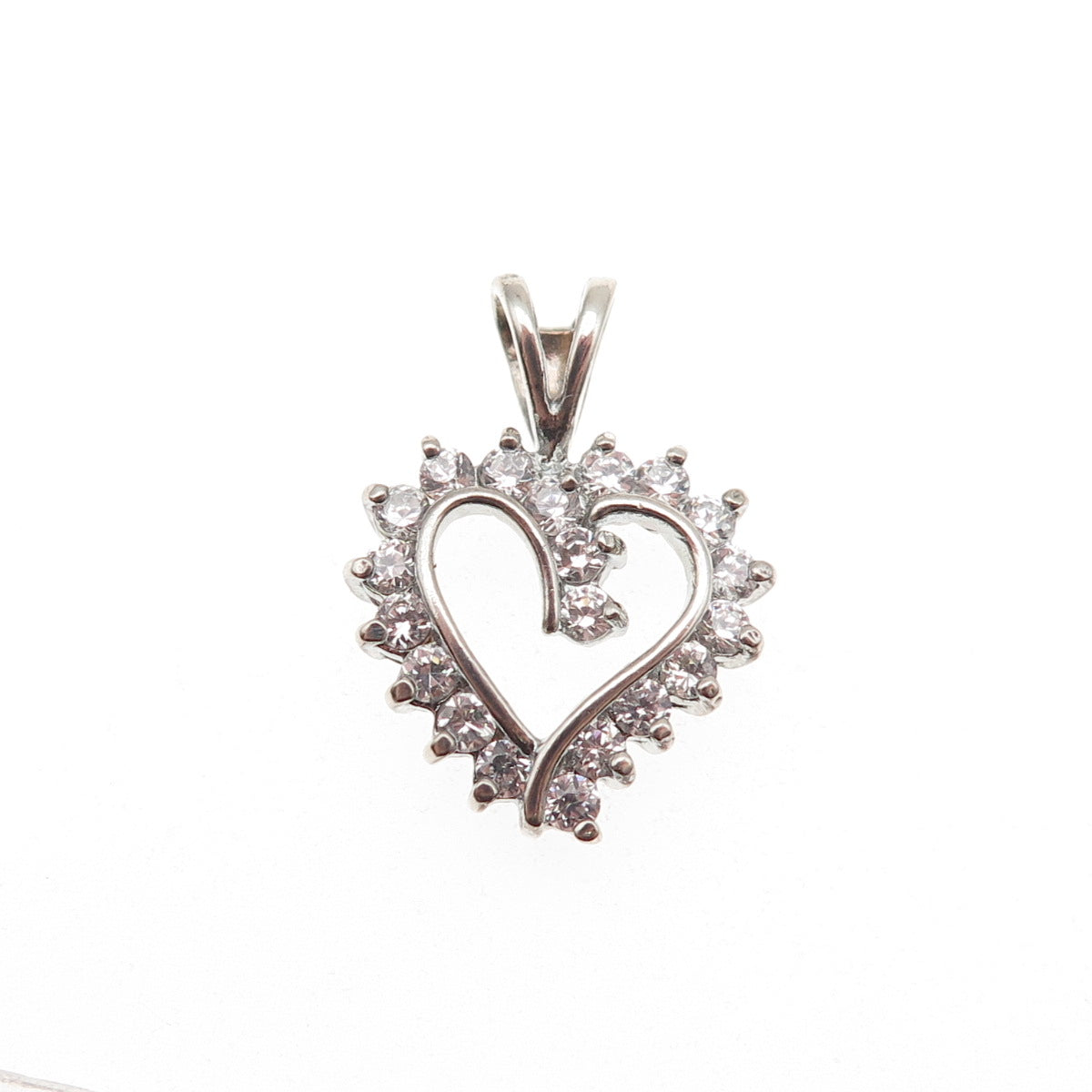 Ross Simons 925 Sterling Silver Round-Cut C Z Heart Mini Charm Pendant