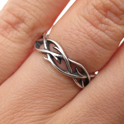 WALDECK 925 Sterling Silver Vintage Woven Wire Oxidized Band Ring Size 6.25