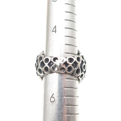 925 Sterling Silver Vintage Modernist Daisy Flower Oxidized Ring Size 5.25