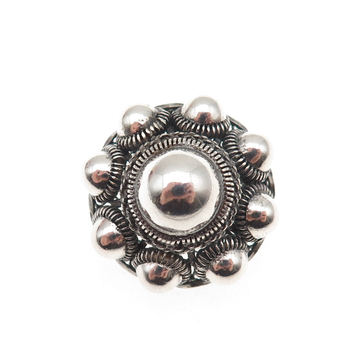 800 Silver Antique Art Deco Floral Filigree Cannetille Oxidized Pin Brooch
