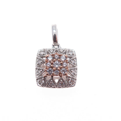 SAI 925 Sterling Silver 2-Tone Round-Cut C Z Mini Charm Pendant