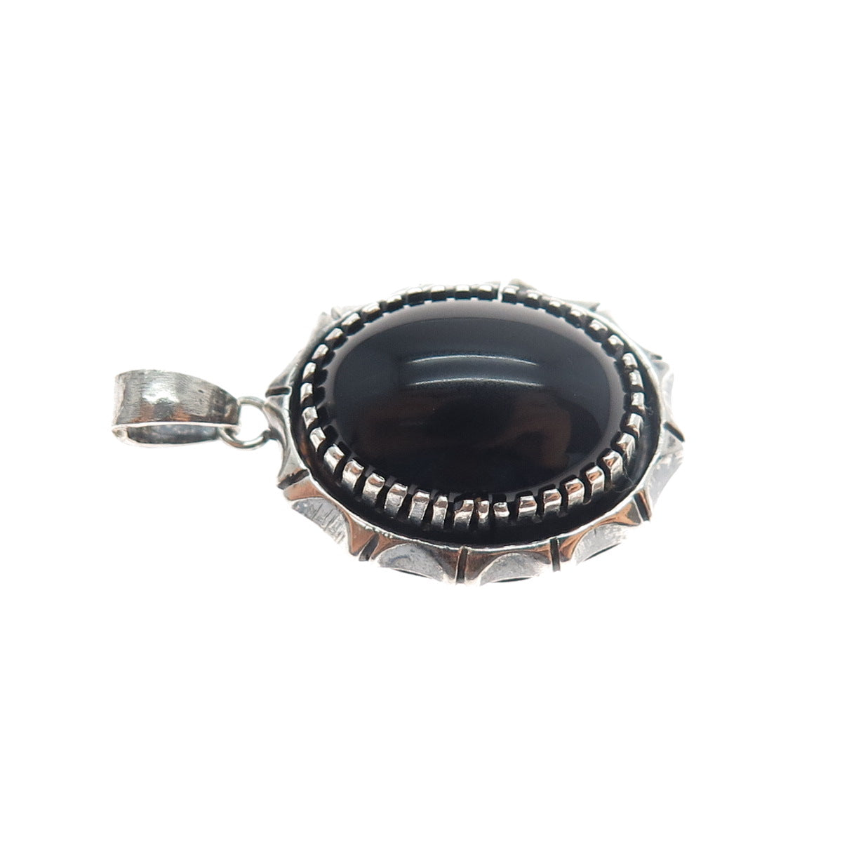 925 Sterling Silver Vintage Real Black Onyx Oxidized Charm Pendant