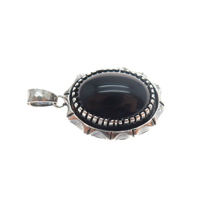 925 Sterling Silver Vintage Real Black Onyx Oxidized Charm Pendant