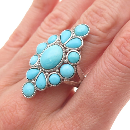 925 Sterling Silver Real Sleeping Beauty Turquoise Floral Ring Size 8