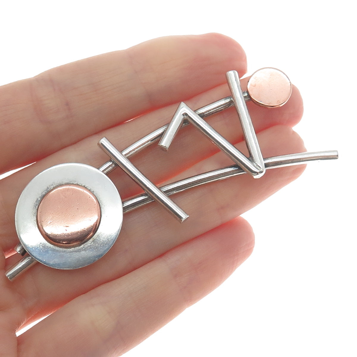 925 Sterling Silver 2-Tone Vintage Modernist Pin Brooch