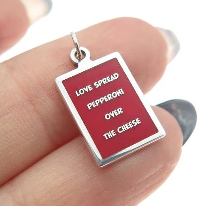 925 Sterling Silver Enamel "Love Spread Pepperoni Over The Cheese" Charm Pendant