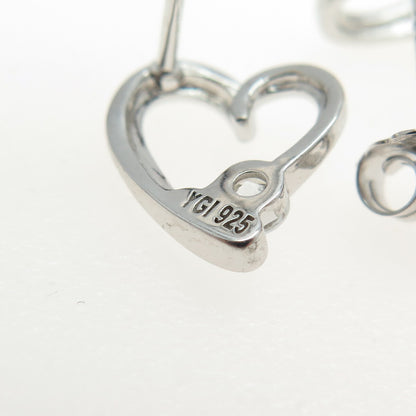 925 Sterling Silver Round-Cut C Z Heart Earrings