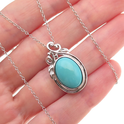 925 Sterling Silver Real Turquoise Floral Cable Chain Necklace 18"