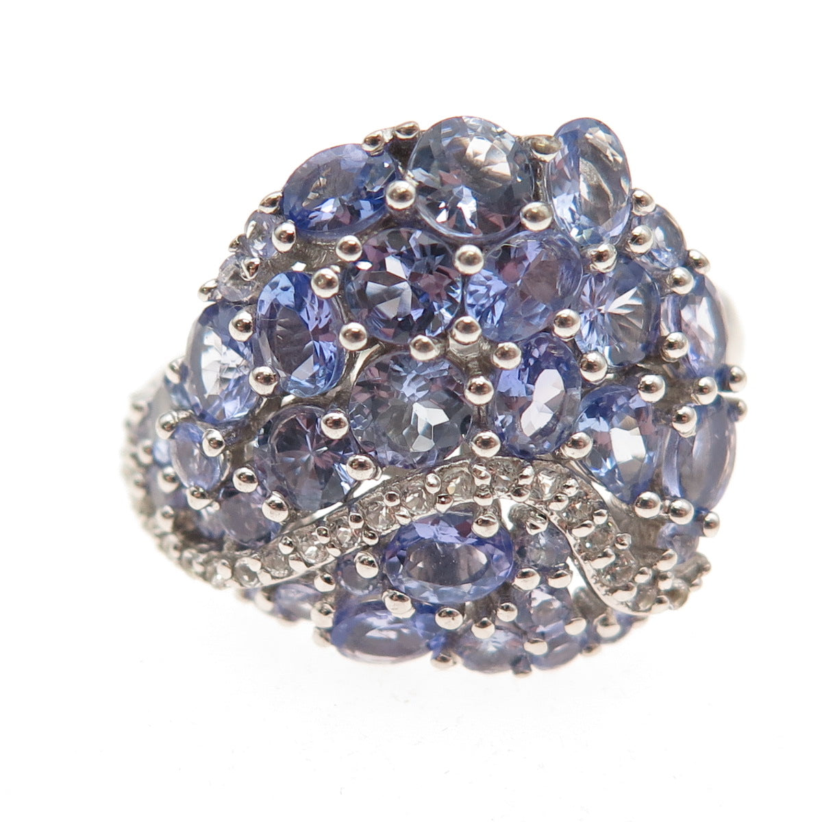 Chuck Clemency 925 Sterling Silver Real Tanzanite & White Topaz Ring Size 8.25