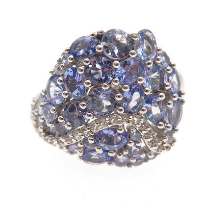 Chuck Clemency 925 Sterling Silver Real Tanzanite & White Topaz Ring Size 8.25