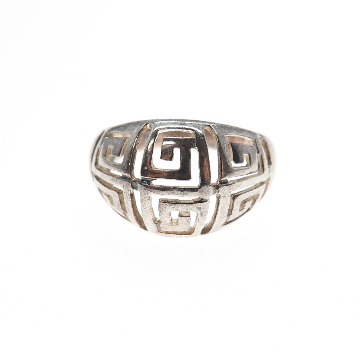 925 Sterling Silver Vintage Greek Maze Oxidized Dome Ring Size 6