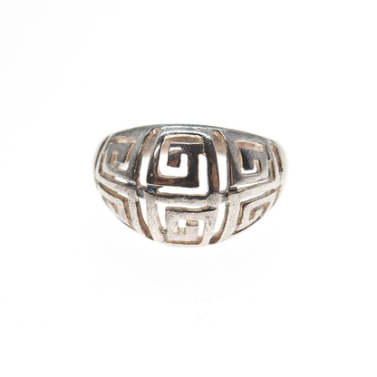 925 Sterling Silver Vintage Greek Maze Oxidized Dome Ring Size 6