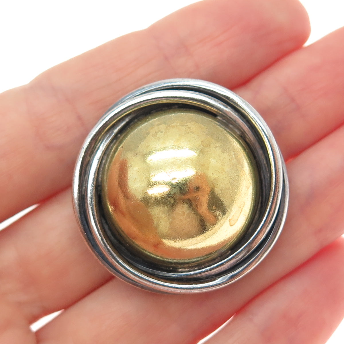 925 Sterling Silver 2-Tone Vintage Mexico Trinity Dome Oxidized Pin Brooch