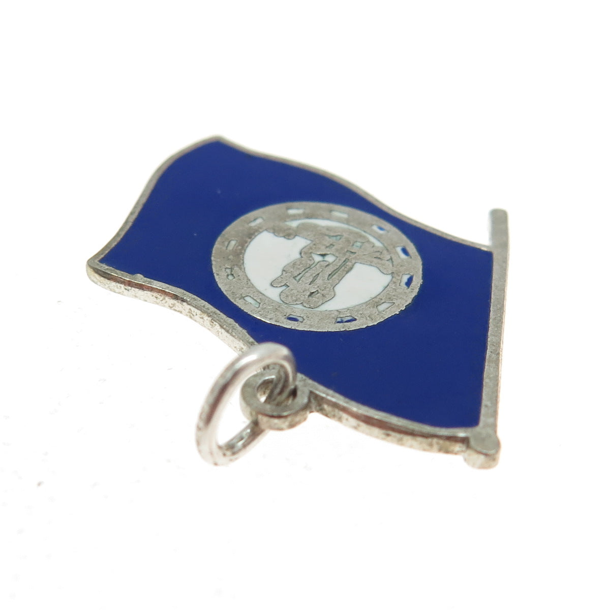 925 Sterling Silver Vintage Enamel Virginia Flag Pendant Charm