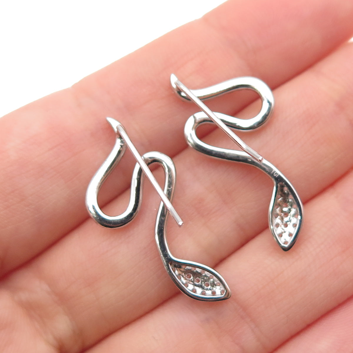 925 Sterling Silver Round-Cut C Z Snake Dangle Earrings