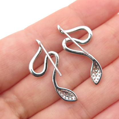 925 Sterling Silver Round-Cut C Z Snake Dangle Earrings