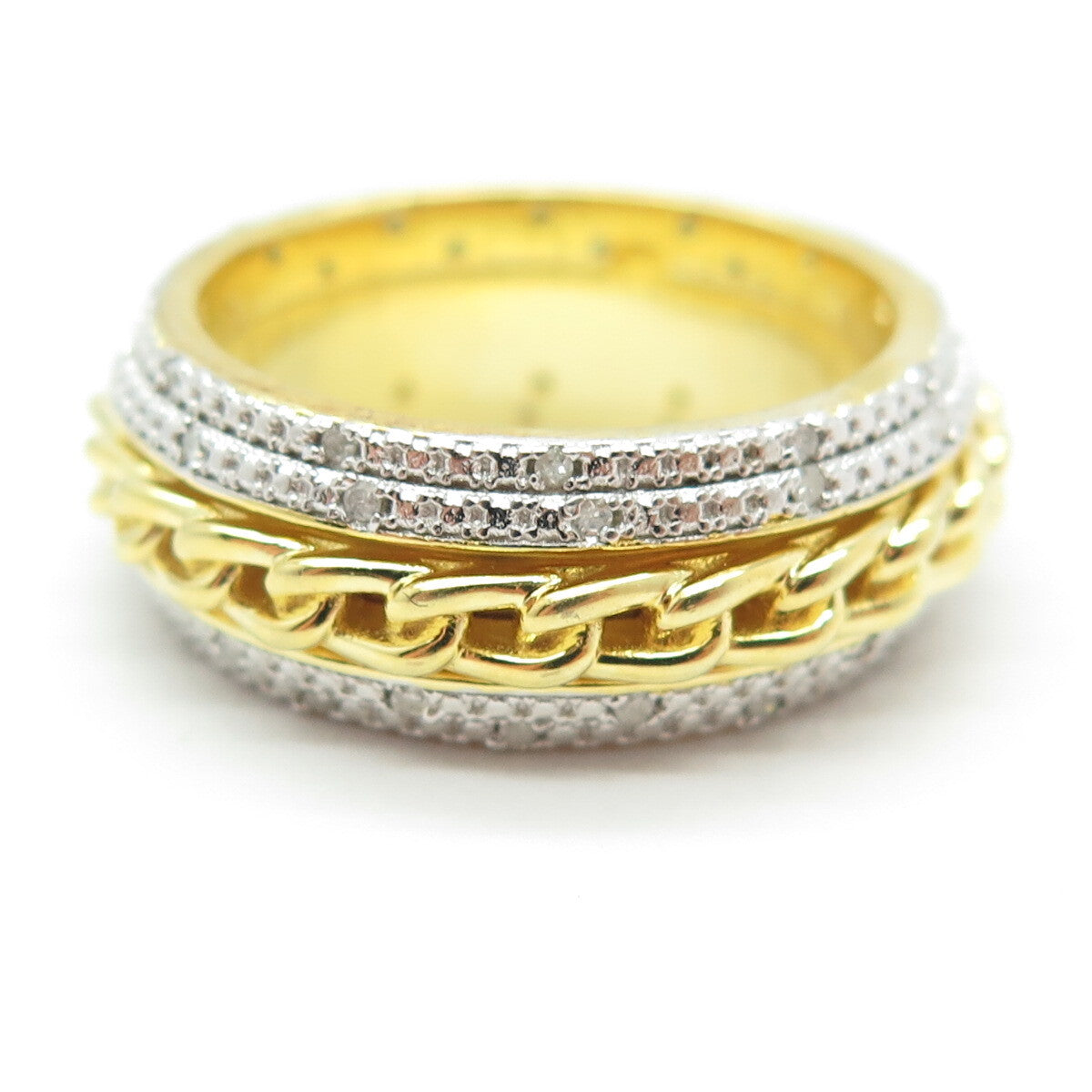 DBJ DEE BERKLE 925 Sterling Silver Gold Plated Real Diamond Chain Ring Size 10.5