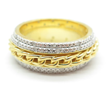DBJ DEE BERKLE 925 Sterling Silver Gold Plated Real Diamond Chain Ring Size 10.5