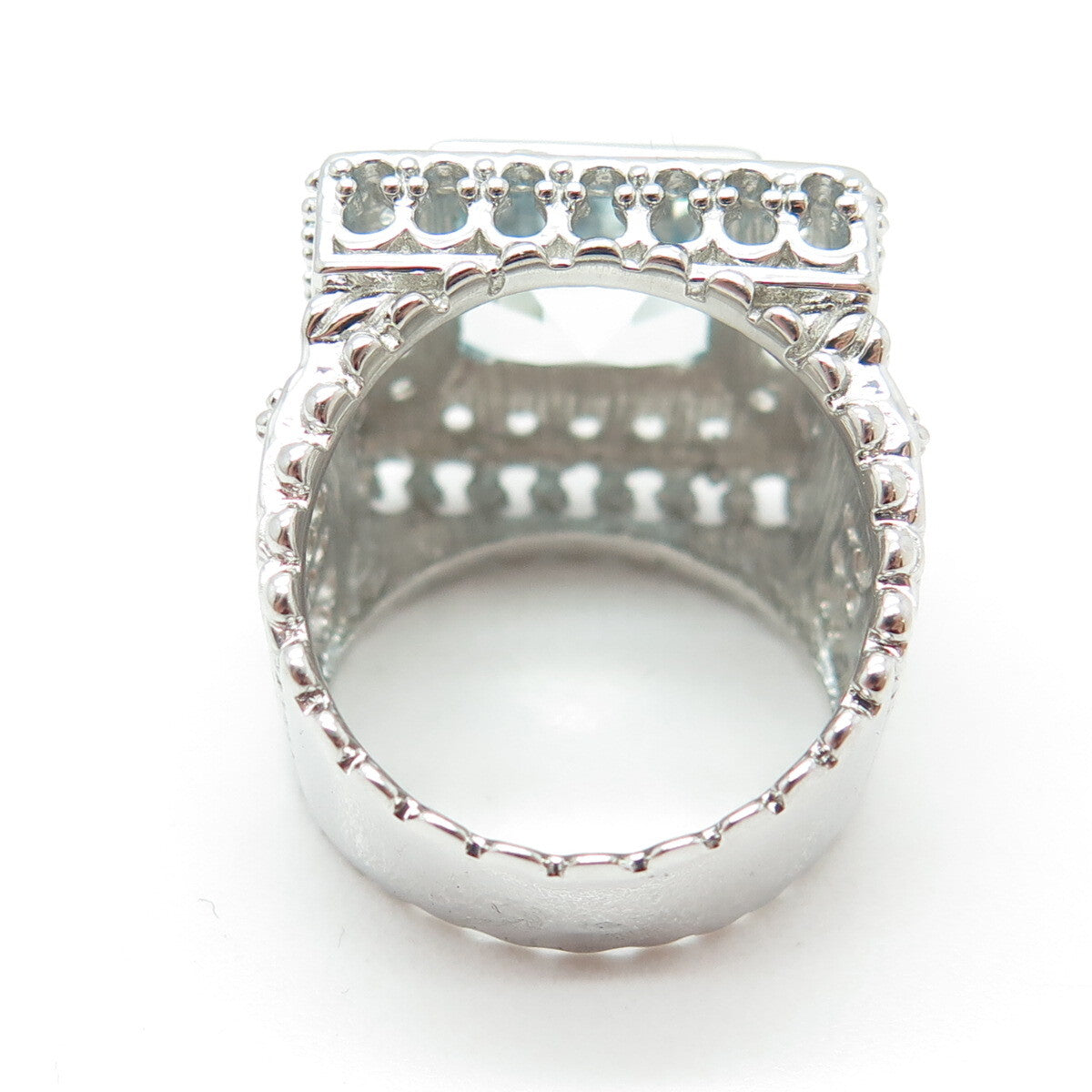 925 Sterling Silver Real Princess-Cut Blue & Round-Cut White Topaz Ring Size 7