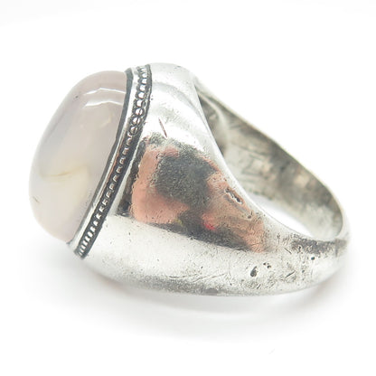 925 Sterling Silver Vintage Real Clear Agate Statement Ring Size 12