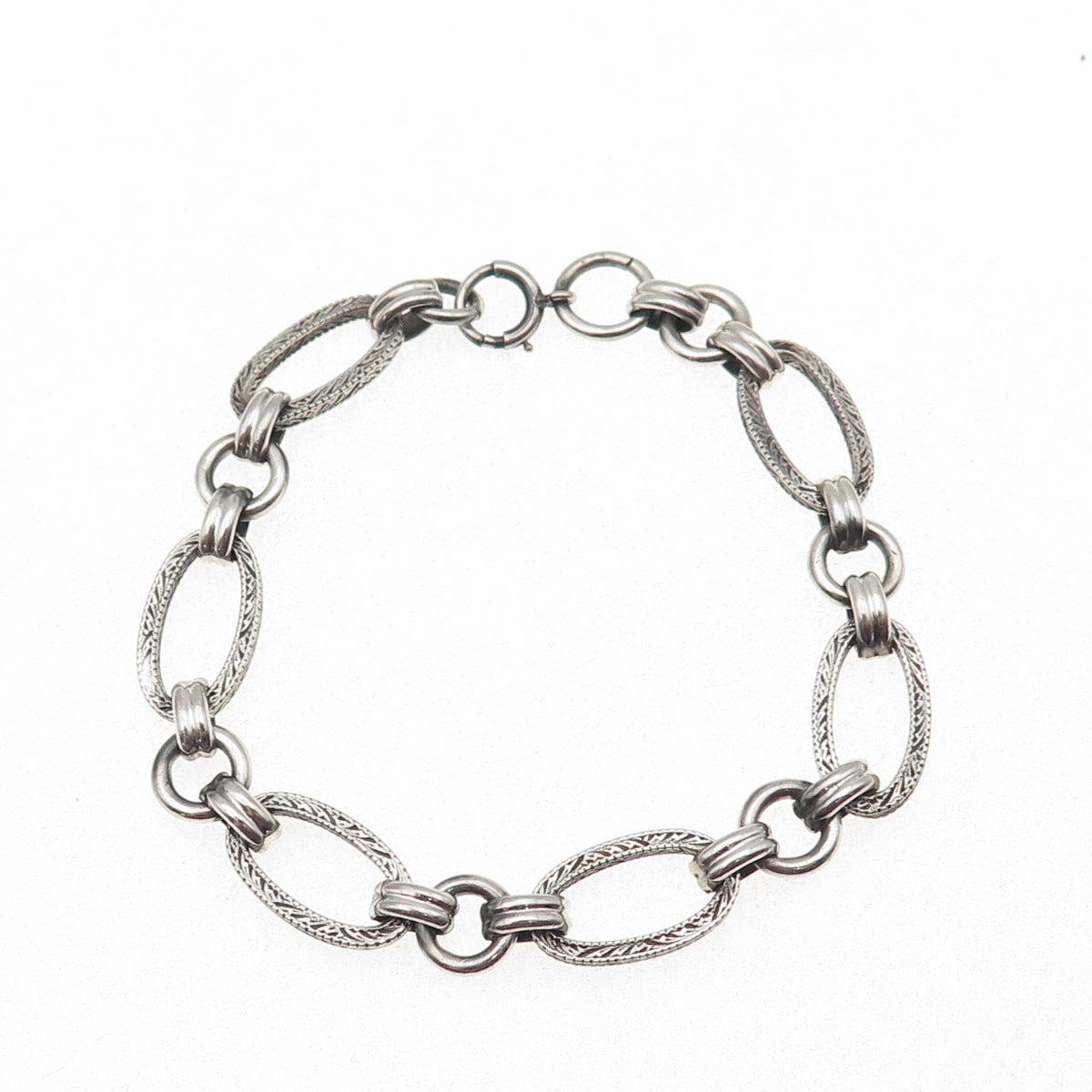 925 Sterling Silver Vintage Engraved Multi-Link Oxidized Bracelet 7.5"