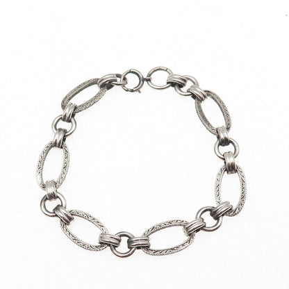 925 Sterling Silver Vintage Engraved Multi-Link Oxidized Bracelet 7.5"