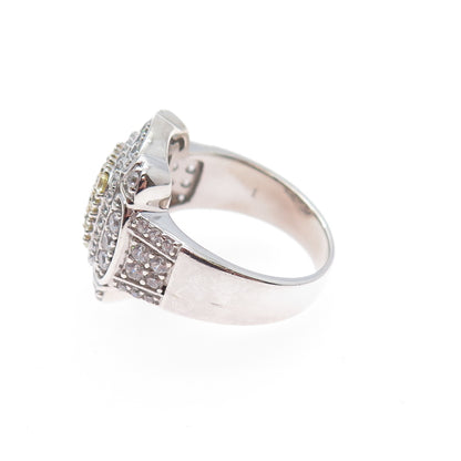 925 Sterling Silver 2-Tone Round-Cut Canary & White C Z Ring Size 7